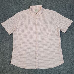 Faherty Playa Fish Scale Men's Short Sleeve Shirt Size XL Rose Geometric Patrern